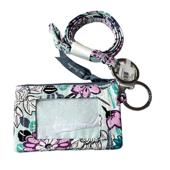 Vera Bradley Penelope’s Garden Lighten Up Zip ID Case and Lanyard Blue Purple - Picture 2 of 6